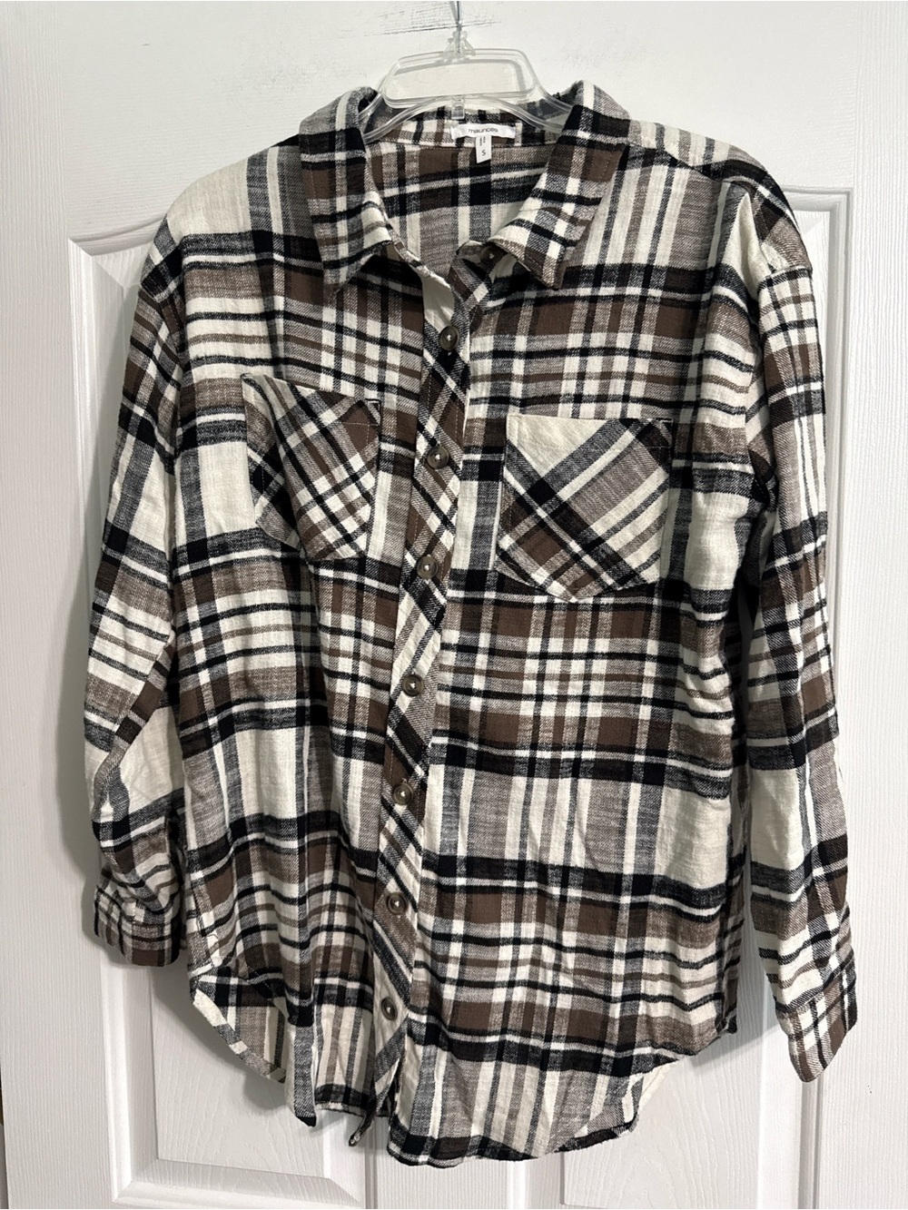 Maurices Brown Cream and Black Plaid Button-Down Shirt